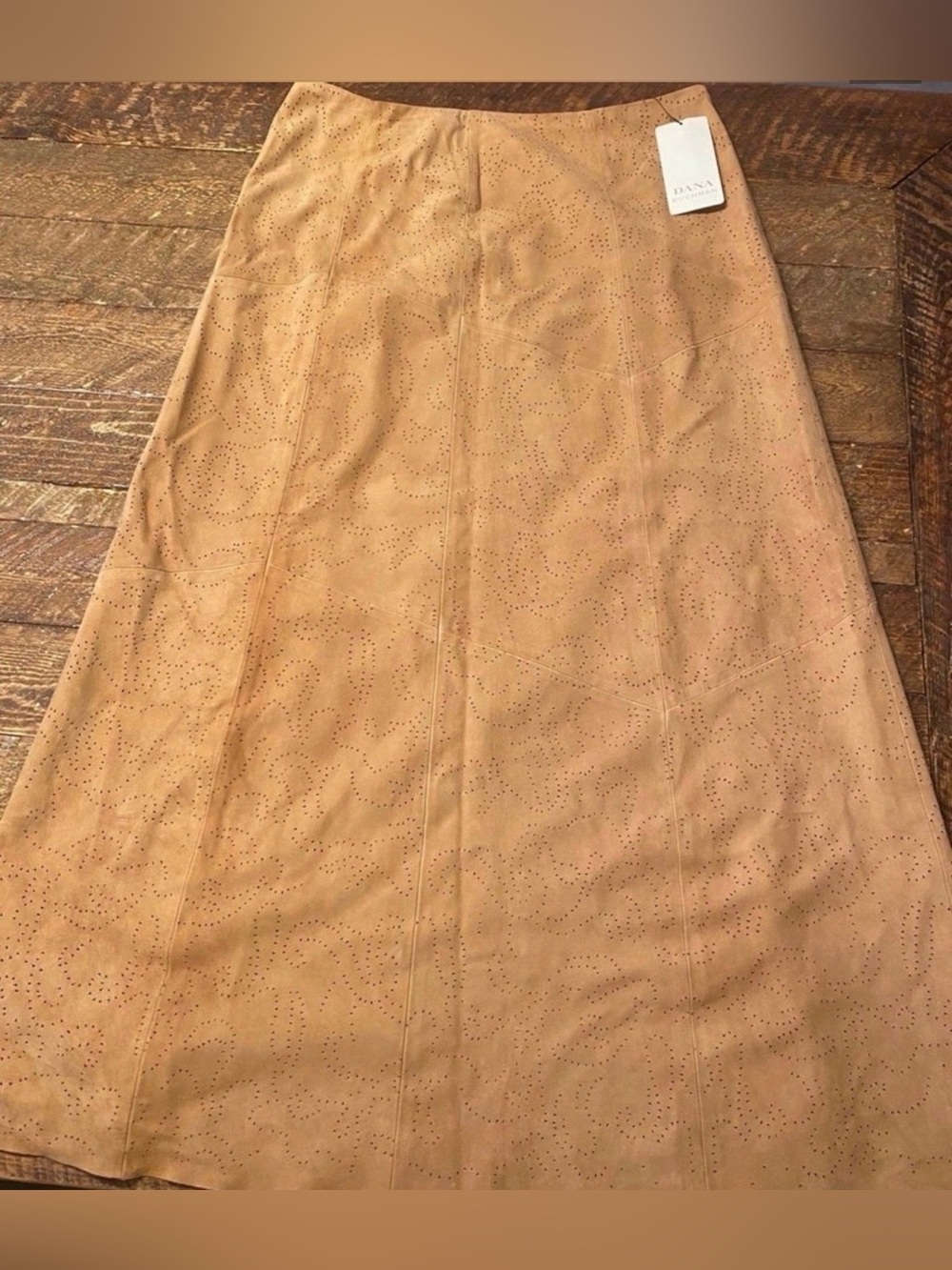 Brand New Dana Buchman Tan Perforated Suede A-Line Skirt (Size 10)